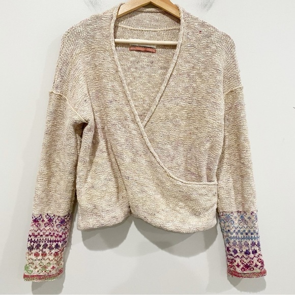 ANTHRO Pilcro Drew Surplice Sweater Faux Wrap Fair Isle Boho Cabincore Size XS - Picture 3 of 12